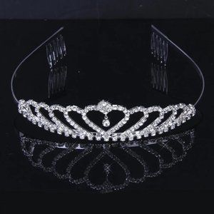NEW Silver Heart Crystal Rhinestone Tiara - bridal, prom, dance, costume | OS